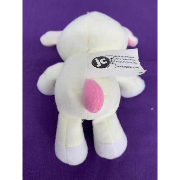 JC Toys 5 Inch Sheep Green Bow Sewn Details in Face. Pink Ear Accents - Picture 4 of 8